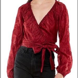 WAYF Open Heart Jacquard Long Sleeve Wrap Top S NWT